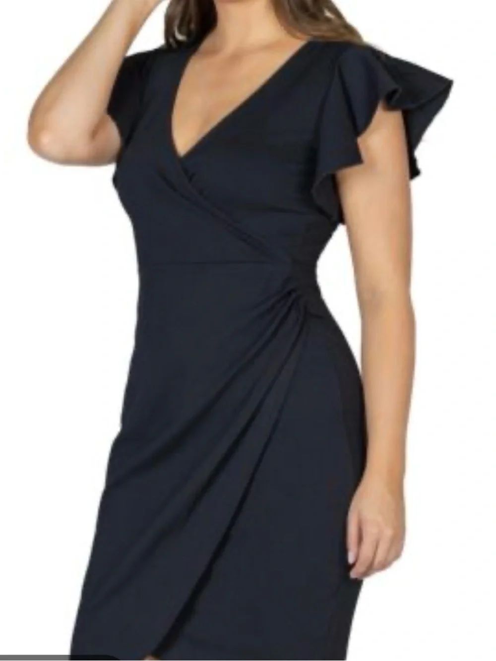 0191 Elegant Black V-Neck Flutter Sleeve Midi Dress